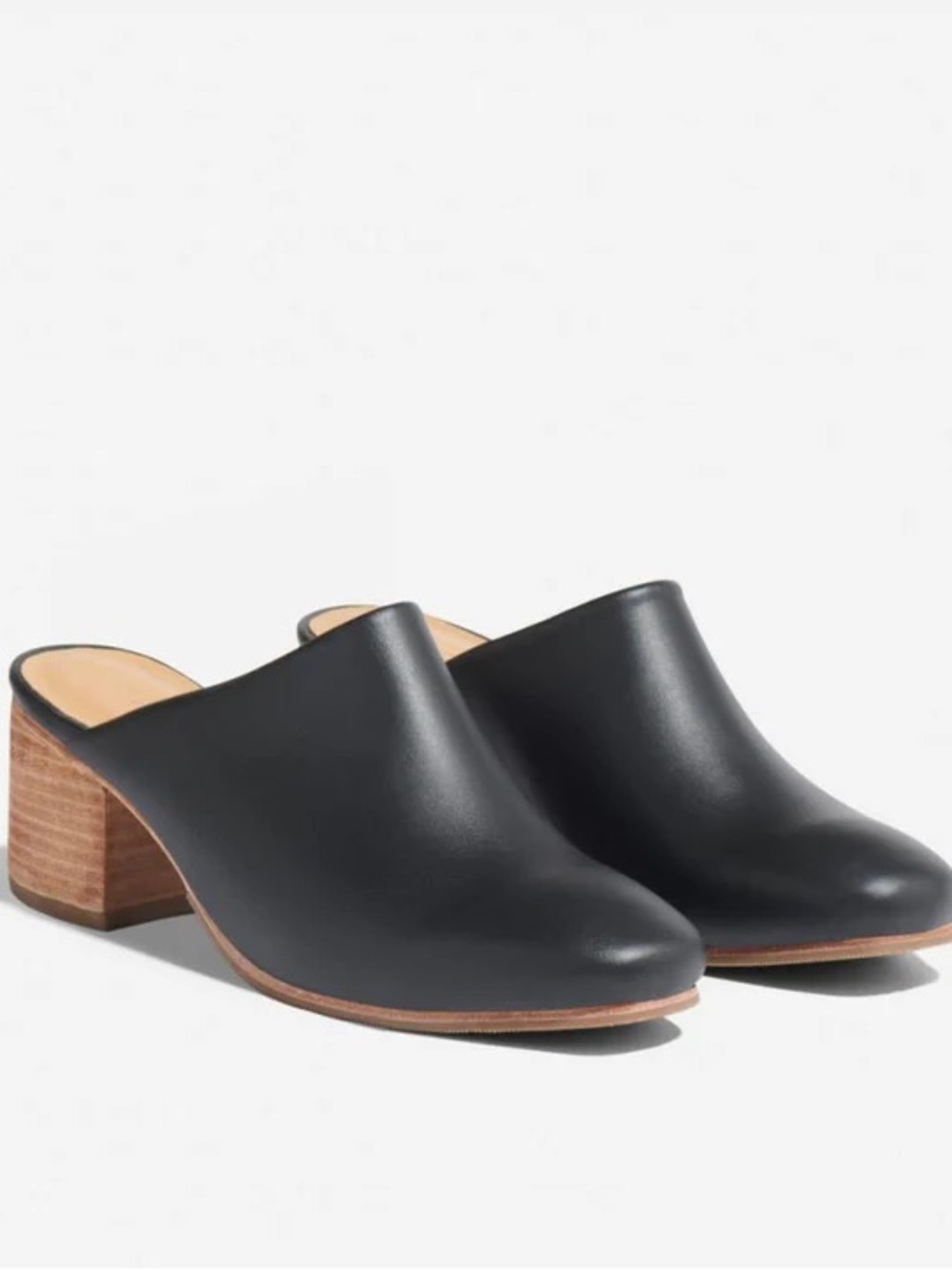 Nisolo Black Leather Slip-On Mule with Stacked Wood Heel